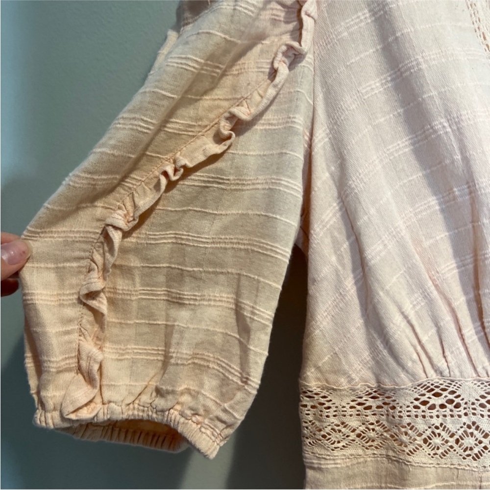 Free People Slow Pace Romantic Ruffles Femme Puff Sleeve Midi Dress Size Large - Picture 6 of 9